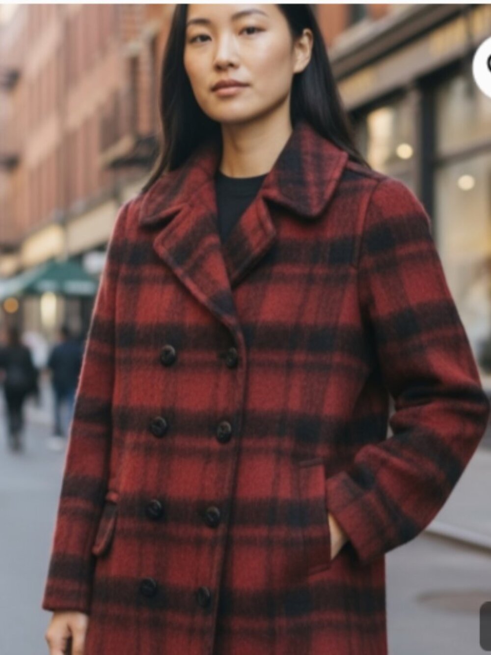 Coach Red Plaid Peacoat  Womens Size S Winter Coat